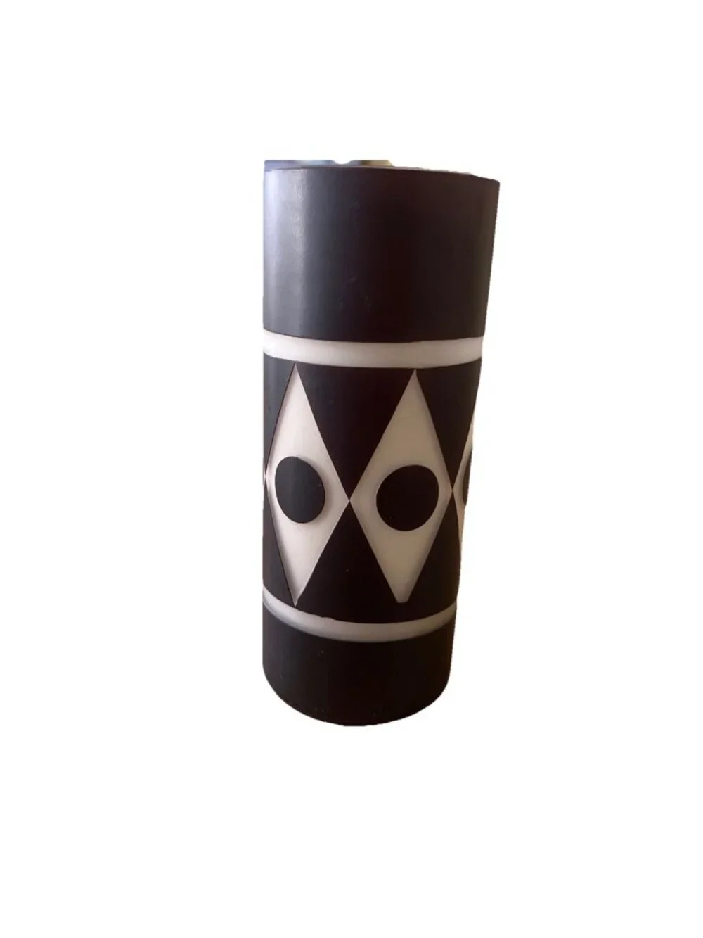 Vintage Czech Republic Black Cut to White Art Glass Cylinder Vase 8